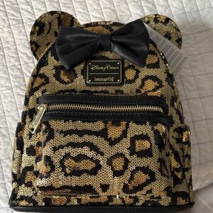 Loungefly Leopard Sequin Backpack with Black Bow